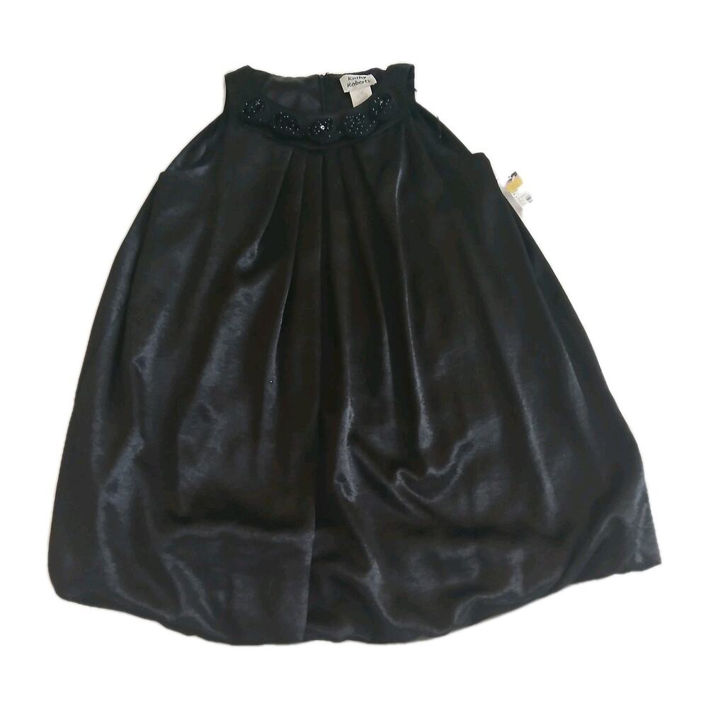 Kathy Roberts Dress Womens 16P Black Satin Bubble Hem Beaded Cocktail Party NWT